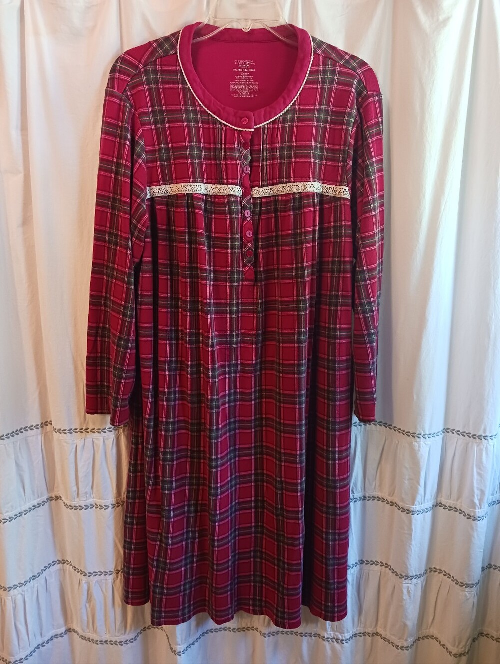 Nightgown Womens 2X Cotton Midi Plaid Cottagecore Grannycore Soft Cozy Loved